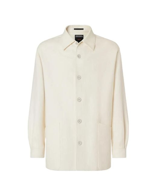 Zegna White Button-Up Wool Overshirt for men