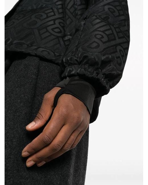 Yves Salomon Black Monogram-Pattern Hooded Down Jacket