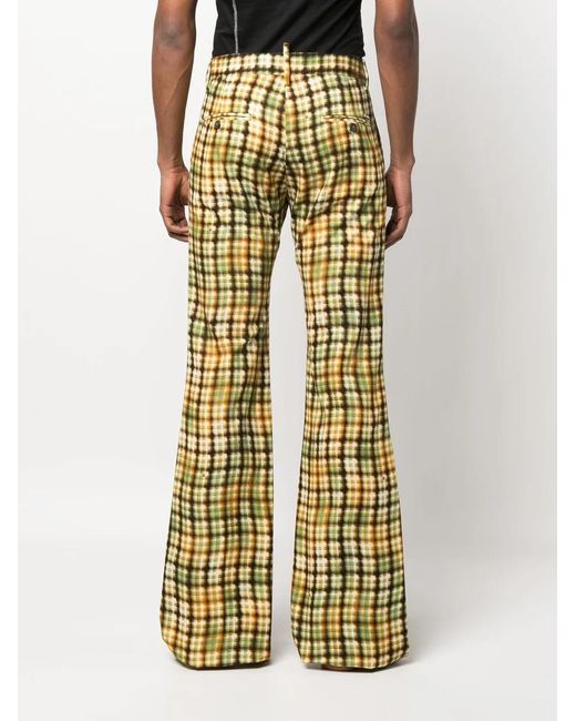 DSquared² Yellow Check-Pattern Cotton Trousers for men