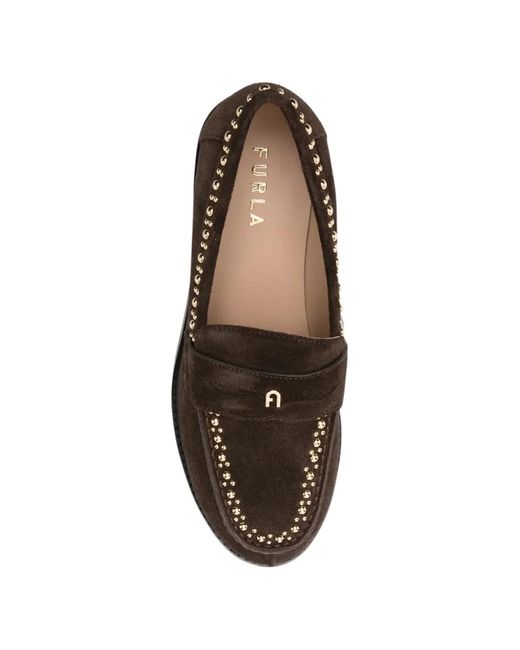 Furla Brown College Leather Loafers