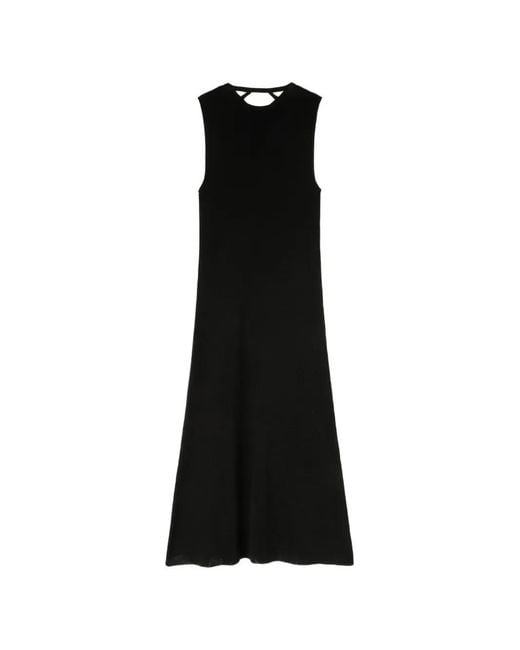 RETORI Black Crochet-Detail Knitted Midi Dress