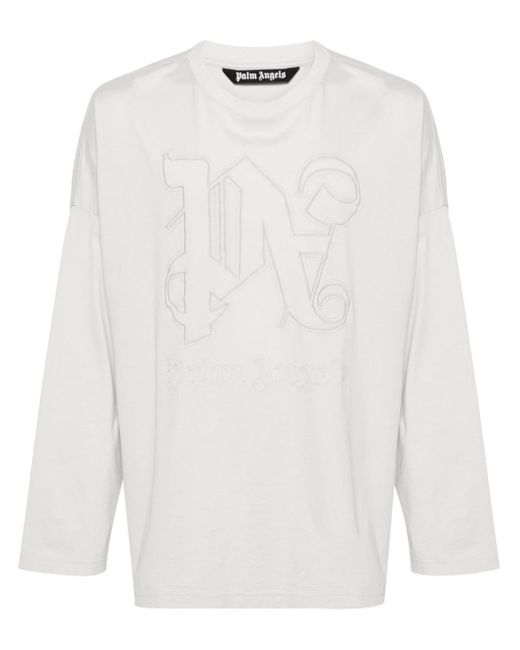 Palm Angels White Monogram Cotton T-shirt for men