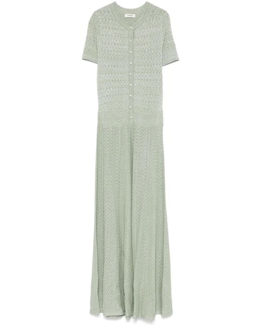 Sandro Open-Knit Maxi Dress in Green | Lyst