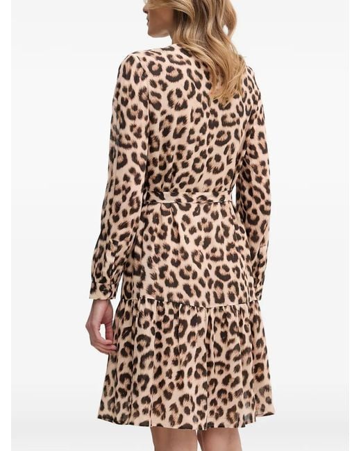Ouí White Leopard-Print Belted Midi Dress