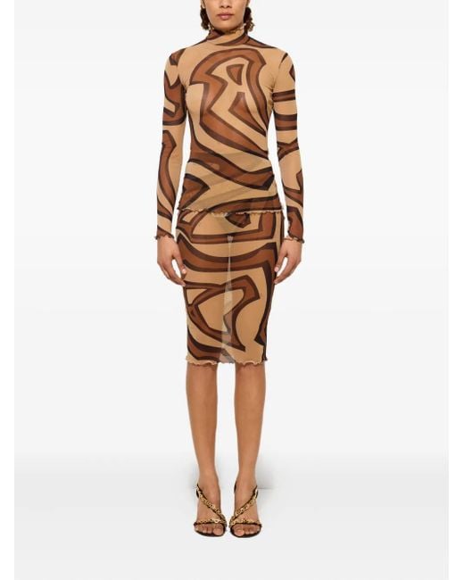 Emilio Pucci Brown Labirinto-Print Midi Skirt