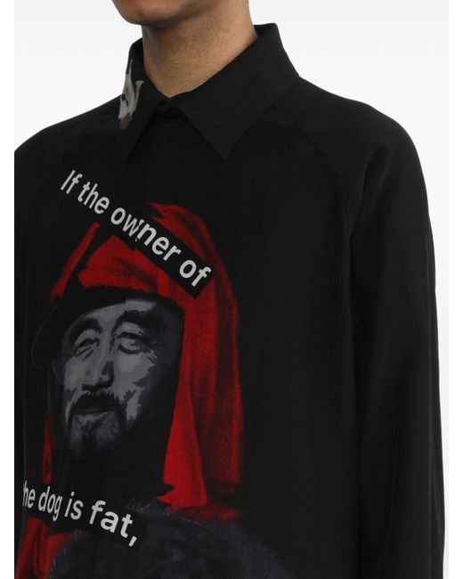Yohji Yamamoto Black Graphic-print Silk Shirt for men