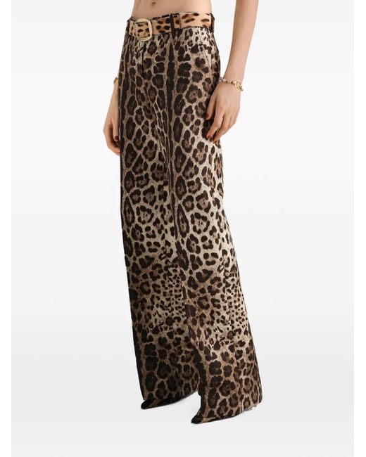 Dolce & Gabbana Natural Leo-Print Brocade Trousers