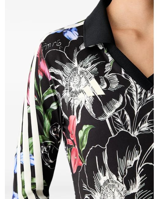 Adidas Black Floral-Print Side-Stripe Bodysuit