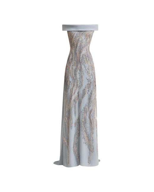 Gemy Maalouf White Sequin-Embellished Cape-Detail Dress