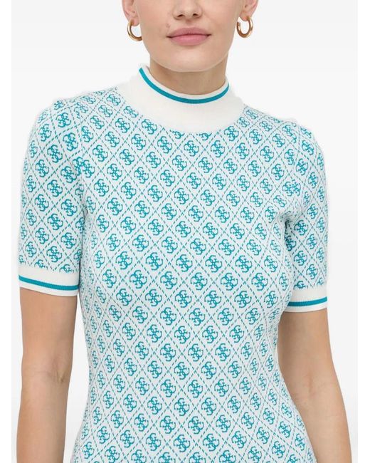 Guess Blue Patterned High-Neck Dress