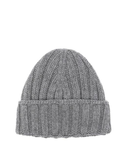 Dell'Oglio Gray Ribbed Beanie Hat for men