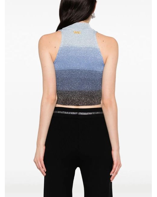 Gcds Blue Degradé Ribbed-Knit Cropped Top