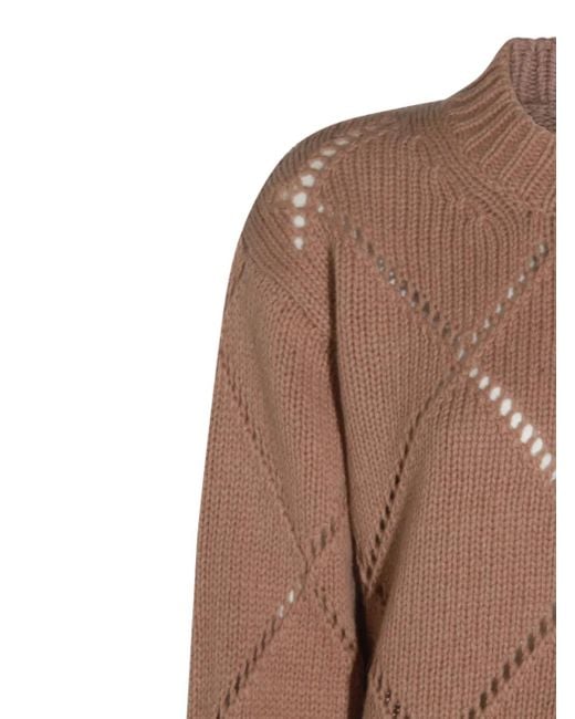 Zanone Brown Diamond-Pattern Knit Sweater