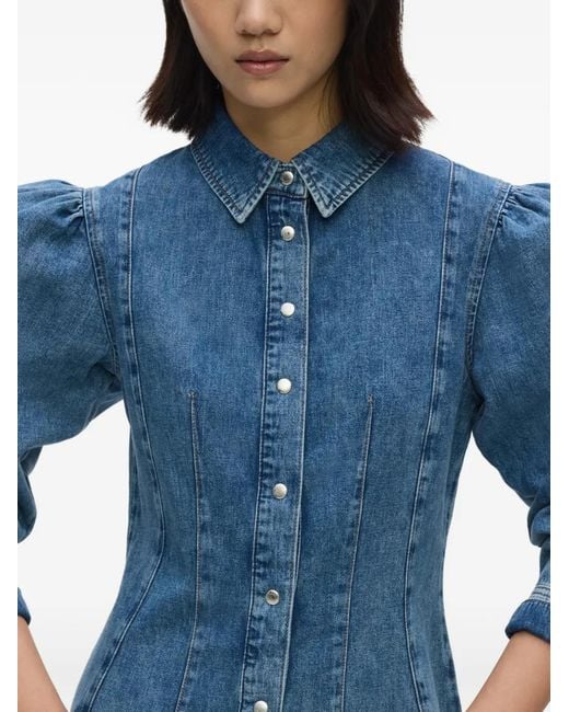 Karl Lagerfeld Blue Puff-Sleeve Denim Mini Dress