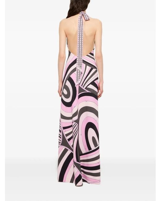 Emilio Pucci White Robe Longue À Col V À Imprimé Iride