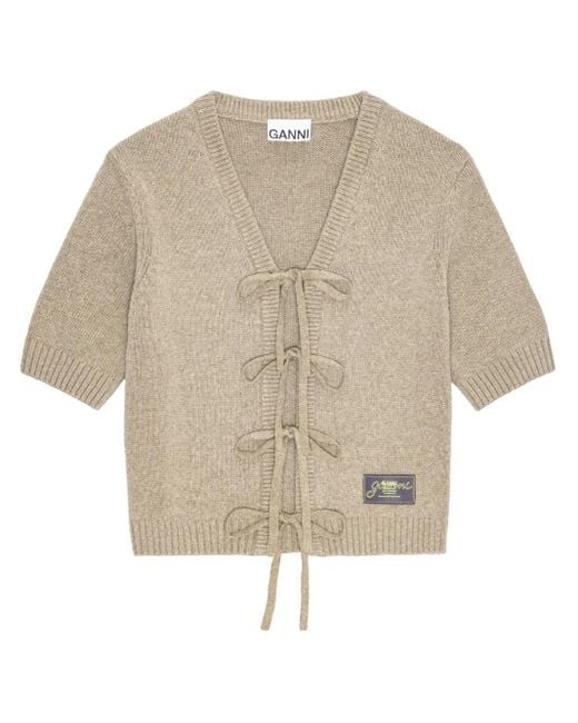 Ganni Natural Lace-Up Cardigan