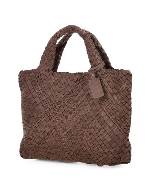 VISONA Brown Esmeralda Woven Leather Tote Bag