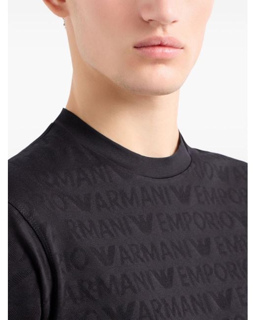 T-shirt con logo jacquard di Emporio Armani in Black da Uomo