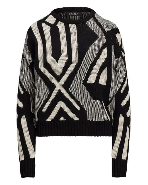 Ralph Lauren Black Geometric-Pattern Sweater