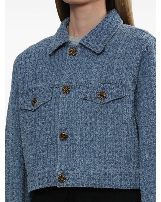 B+ AB Blue Cropped Textured-tweed Jacket