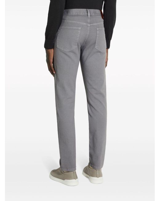 Zegna Gray Logo-patch Mid-rise Jeans for men
