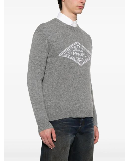 MARINE SERRE Gray Logo-Intarsia Knit Sweater for men