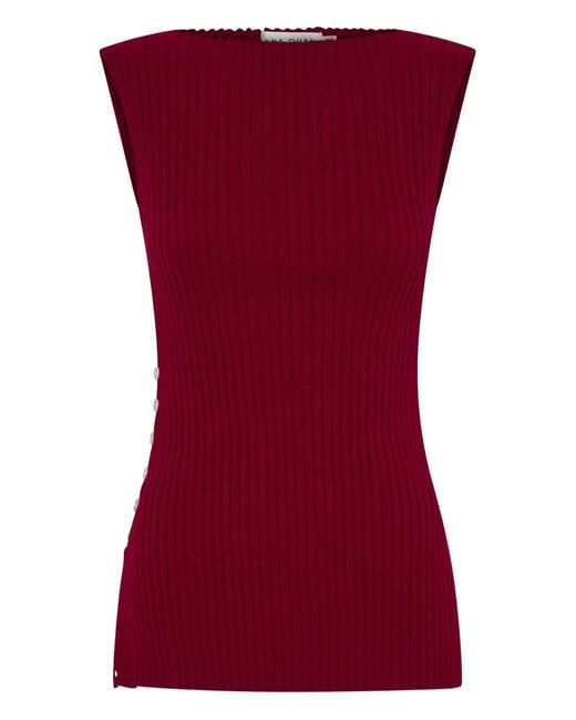 Anna Quan Red Button Ribbed Top