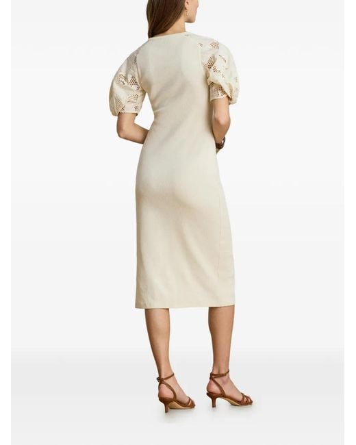 Ralph Lauren Natural Rib-Knit Eyelet-Embroidered Midi Dress