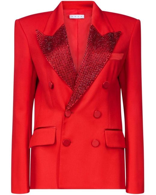 Area Red Crystal-embellished Double-breasted Blazer