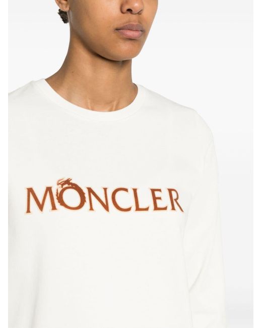 Moncler White Flocked-logo Long-sleeve T-shirt