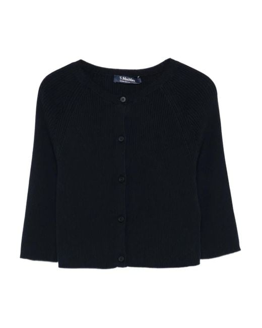 Max Mara Black Ribbed Buttoned Cardigan