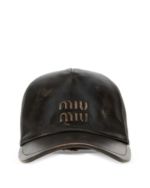 Casquette En Cuir Nappa À Logo Miu Miu en coloris Black