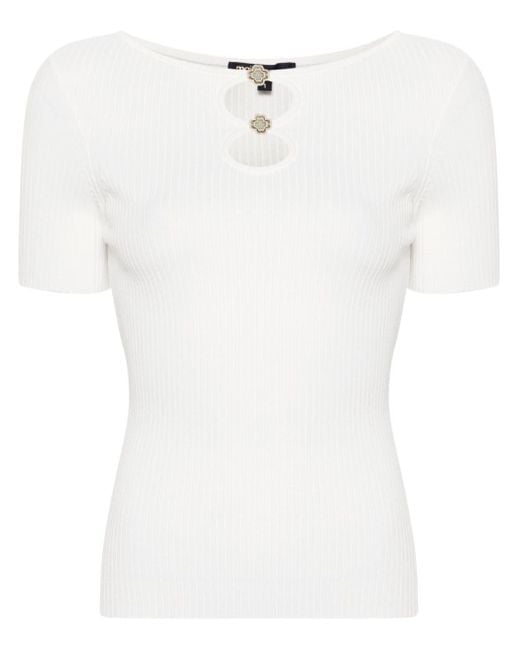 Maje White Cut-out Ribbed Top
