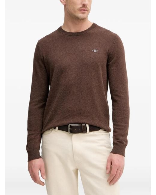 Gant Brown Logo Round-Neck Sweater for men