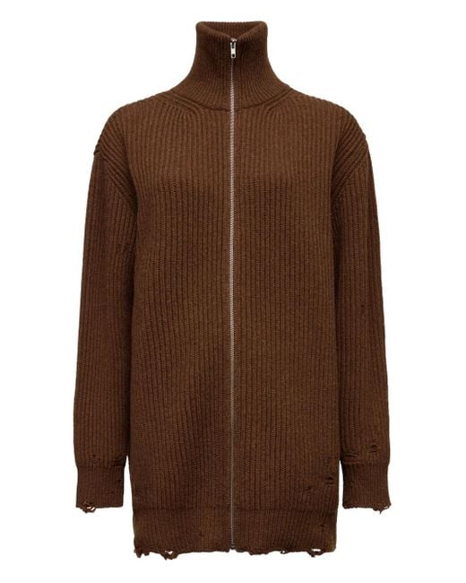 MM6 by Maison Margiela Brown Ribbed Zip-Up Cardigan