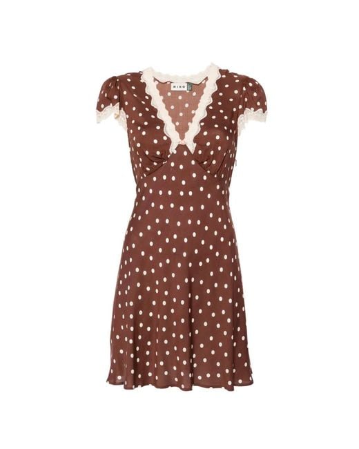 Rixo Brown Cely Lace-Trim Polka-Dot Mini Dress