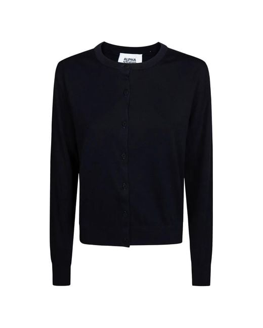 Alpha Studio Blue Rebecca Buttoned Short Cardigan