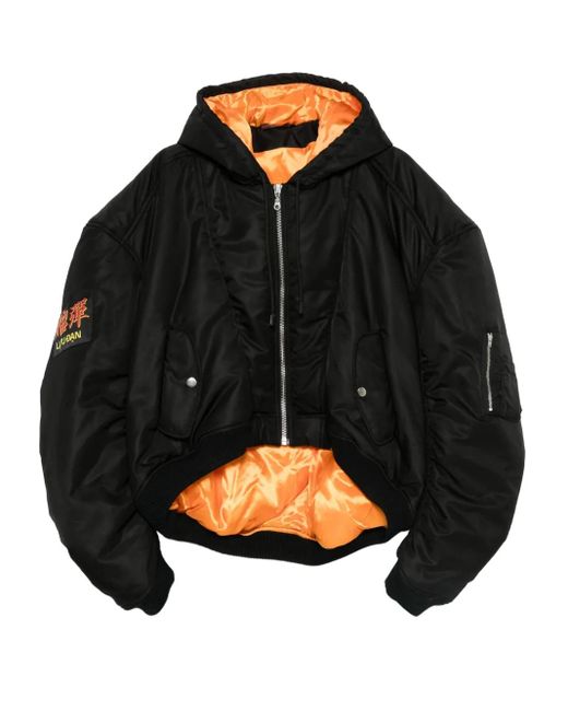 LỰU ĐẠN Black Hooded Bomber Jacket for men