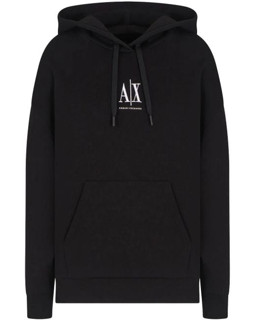 ARMANI EXCHANGE Black Logo-Embroidered Hoodie