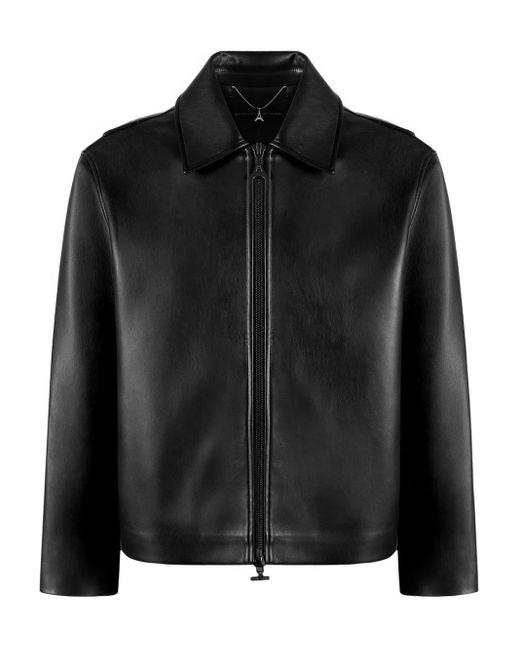 Manière De Voir Black Bernard Minimal Boxy Leather Jacket for men