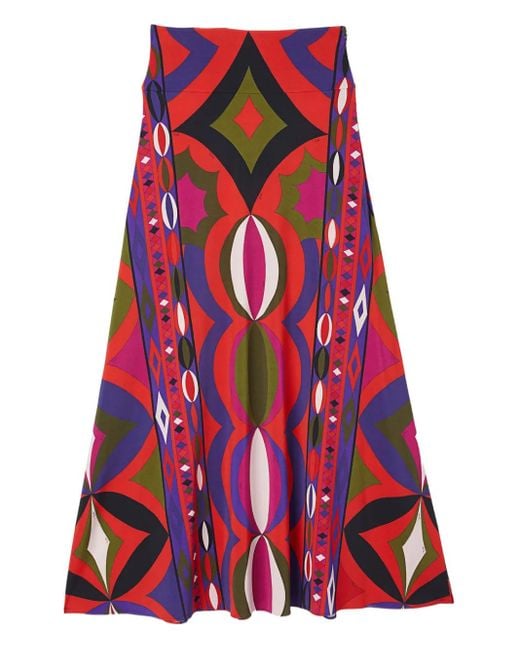 Emilio Pucci Red Printed Stretch Viscose Long Skirt