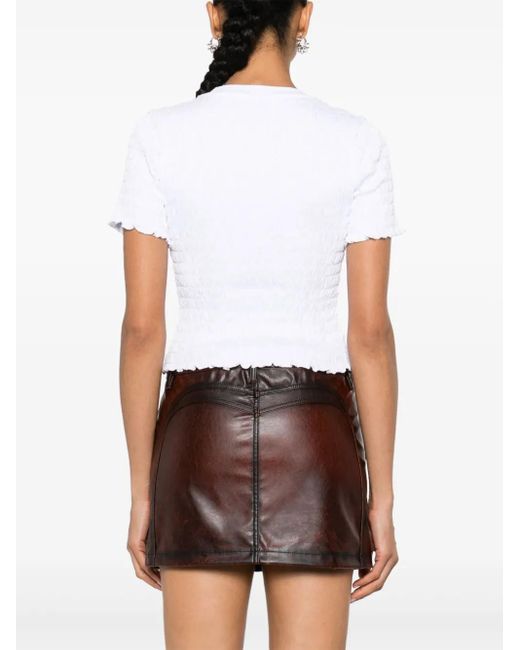 MSGM White Logo-Print Smocked T-Shirt
