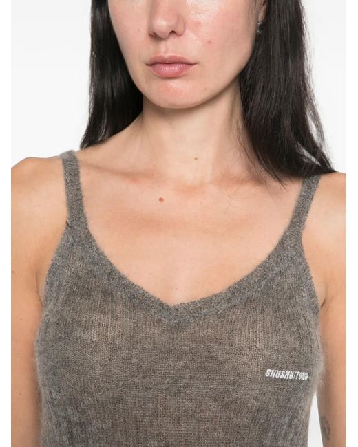 ShuShu/Tong Gray Knit Spaghetti-Straps Top