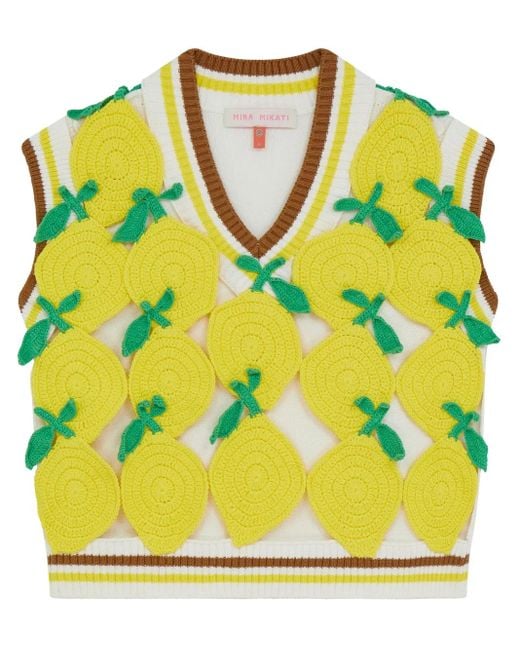 MIRA MIKATI Yellow Gehäkelte Weste