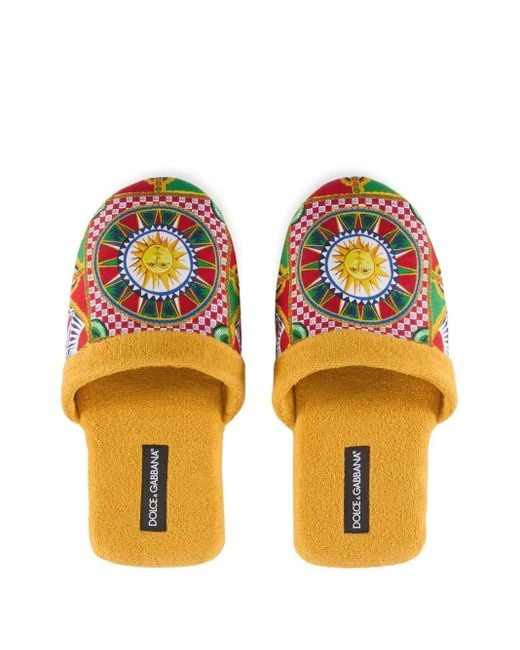 Dolce & Gabbana Yellow Cotton Terry Slippers