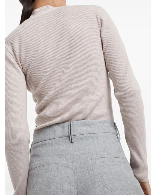 Brunello Cucinelli Gray Pleated Wide-Leg Trousers