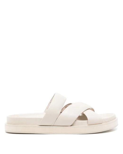 Senso White Nico Crossover-Strap Leather Slippers
