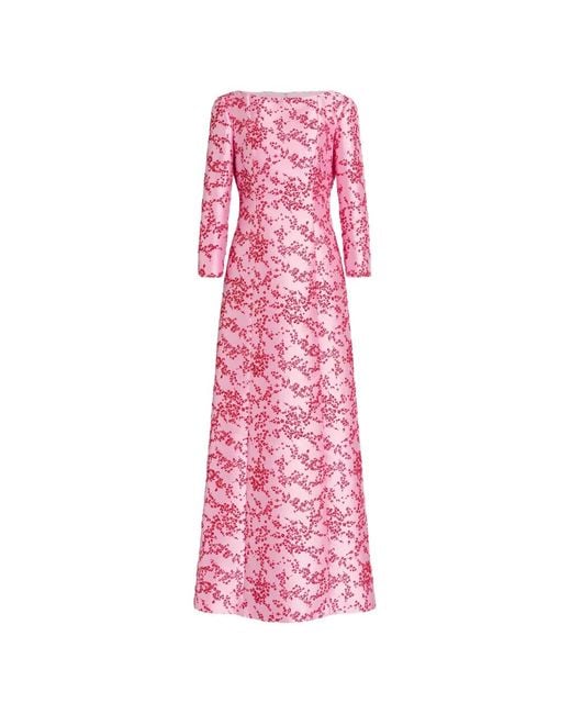 Alberta Ferretti Pink Floral-Pattern Maxi Dress