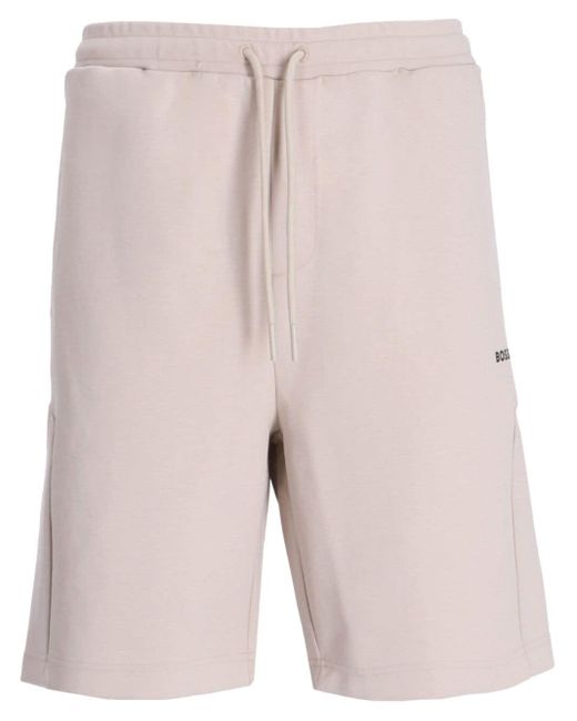 Boss Pink Side-stripe Cotton Track Shorts for men