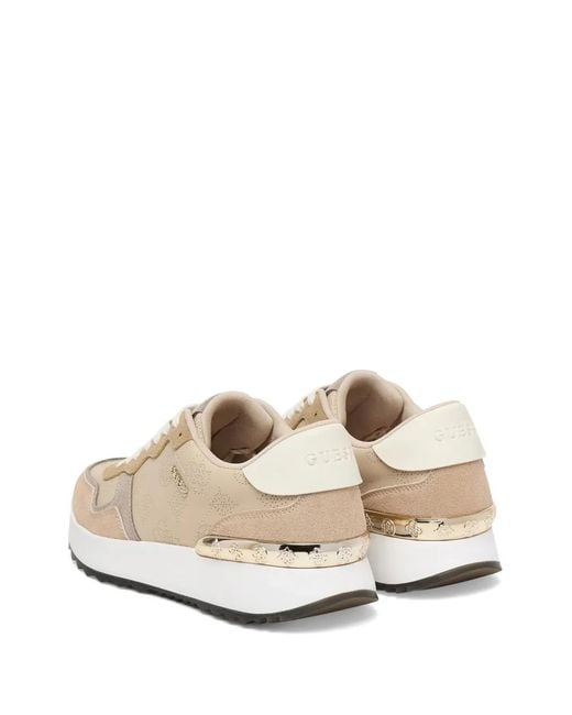Guess White Perforated Logo-Lettering Sneakers
